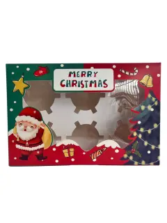 Caja cupcake 6 sin asa navidad verde/roja con visor