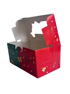 Caja cupcake 2 sin asa navidad verde/roja con visor