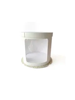 Cajas redonda con visor blanco y dorado tapa oro