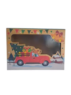 Caja navidad con visor marrón