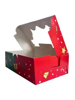 Caja cupcake 4 sin asa navidad verde/ roja con visor