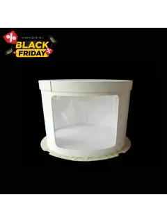 Caja redonda con visor blanco y dorado tapa oro