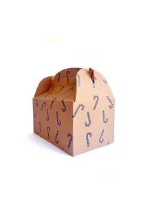 Caja feliz kraft  con gorrito y baston de navidad