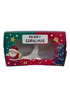 Caja cupcake 2 sin asa navidad verde/roja con visor