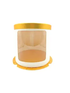 Cajas redonda con visor blanco y dorado tapa oro