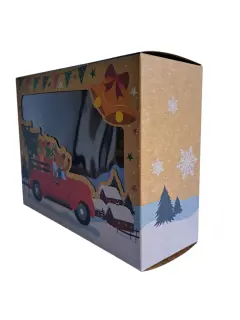 Caja navidad con visor marrón