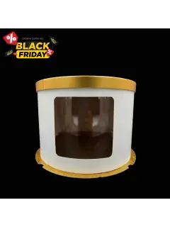 Caja redonda con visor blanco y dorado tapa oro