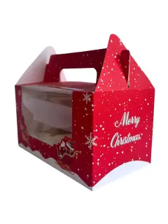 Caja cupcake 2 con asa de  navidad con visor