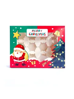 Caja cupcake 12 sin asa navidad verde/roja con visor