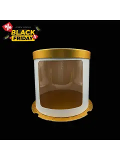 Cajas redonda con visor blanco y dorado tapa oro