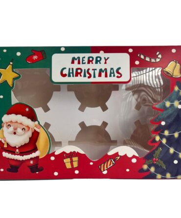 Caja cupcake 6 sin asa navidad verde/roja con visor