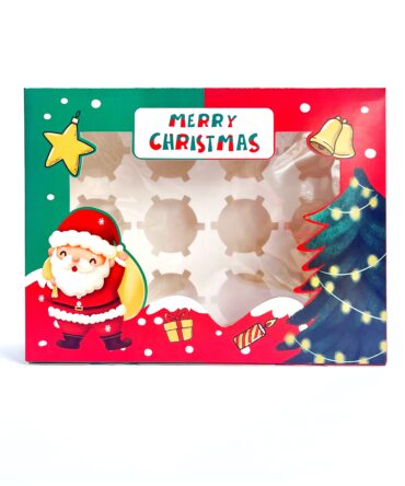 Caja cupcake 12 sin asa navidad verde/roja con visor