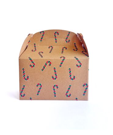 Caja feliz kraft  con gorrito y baston de navidad