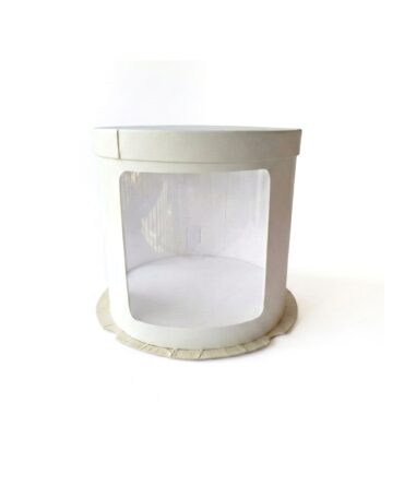 Caja redonda con visor blanco y dorado tapa oro