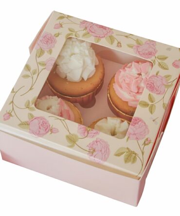 Caja rosada con flores 4 cup